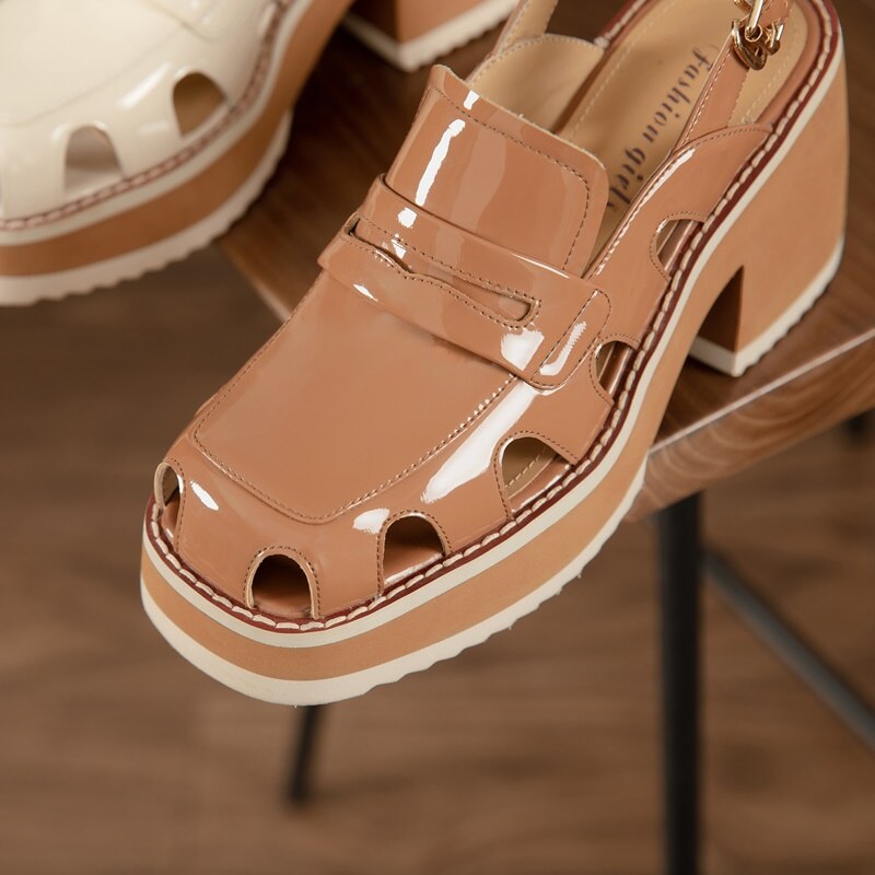 Muffin Thick Bottom Hollow Breathable New Retro Thick Bottom Toe Leather Back Empty Belt Sandals