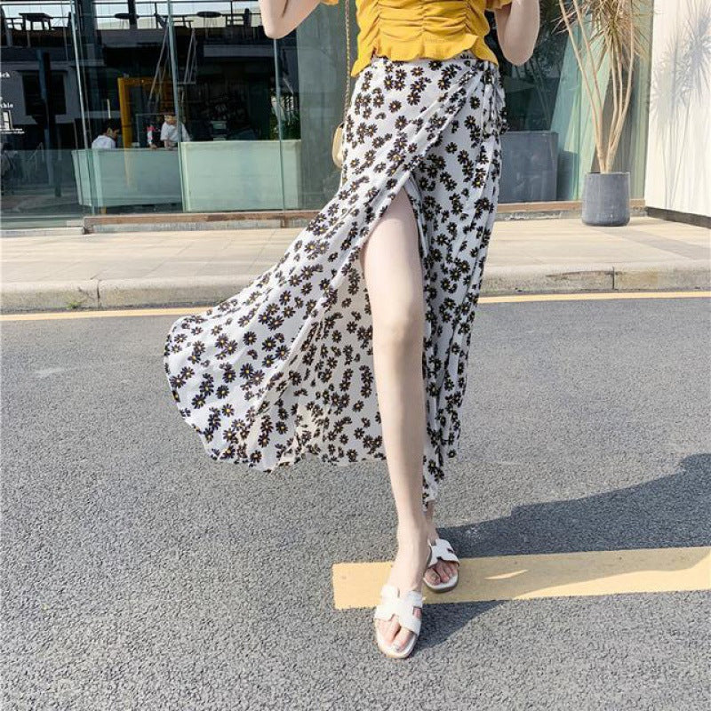 High Waist Chiffon A-Line Skirt with Lining
