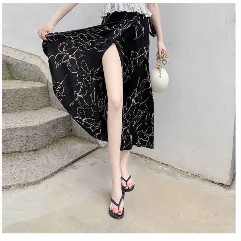 High Waist Chiffon A-Line Skirt with Lining