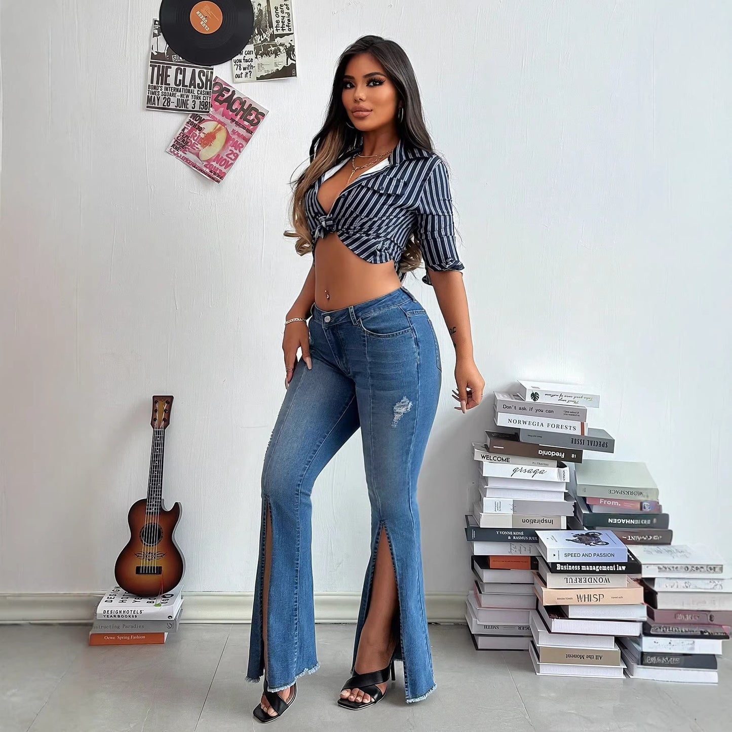 Micro pull denim pants