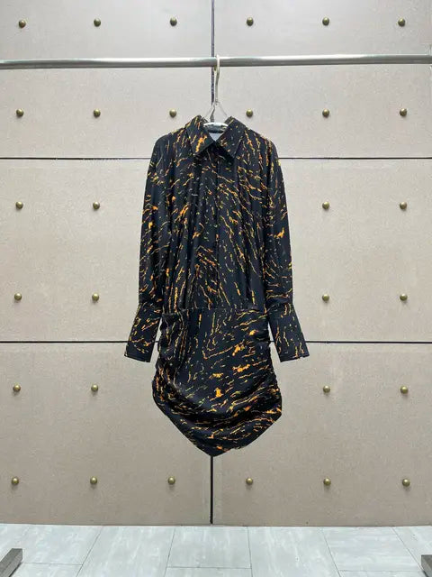 Elegant Temperament Print  Long Sleeve Shirt Dress