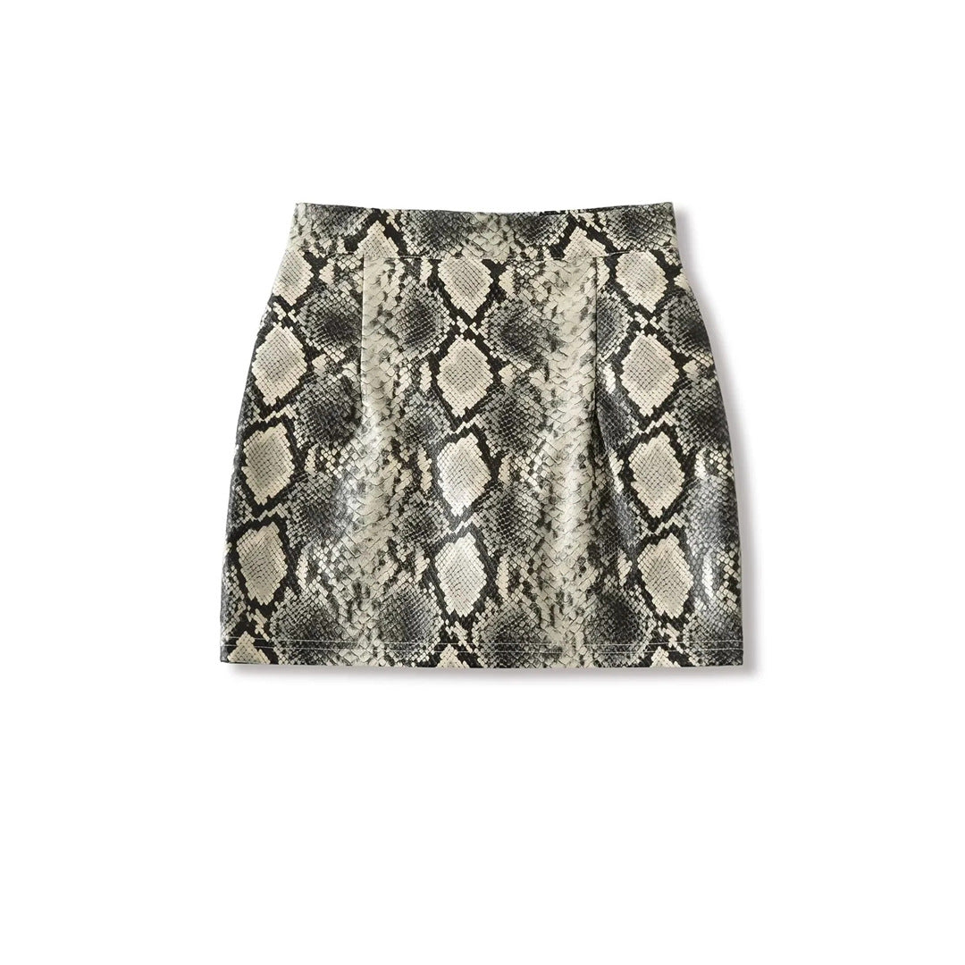 Snake Print Leather Mini Skirt