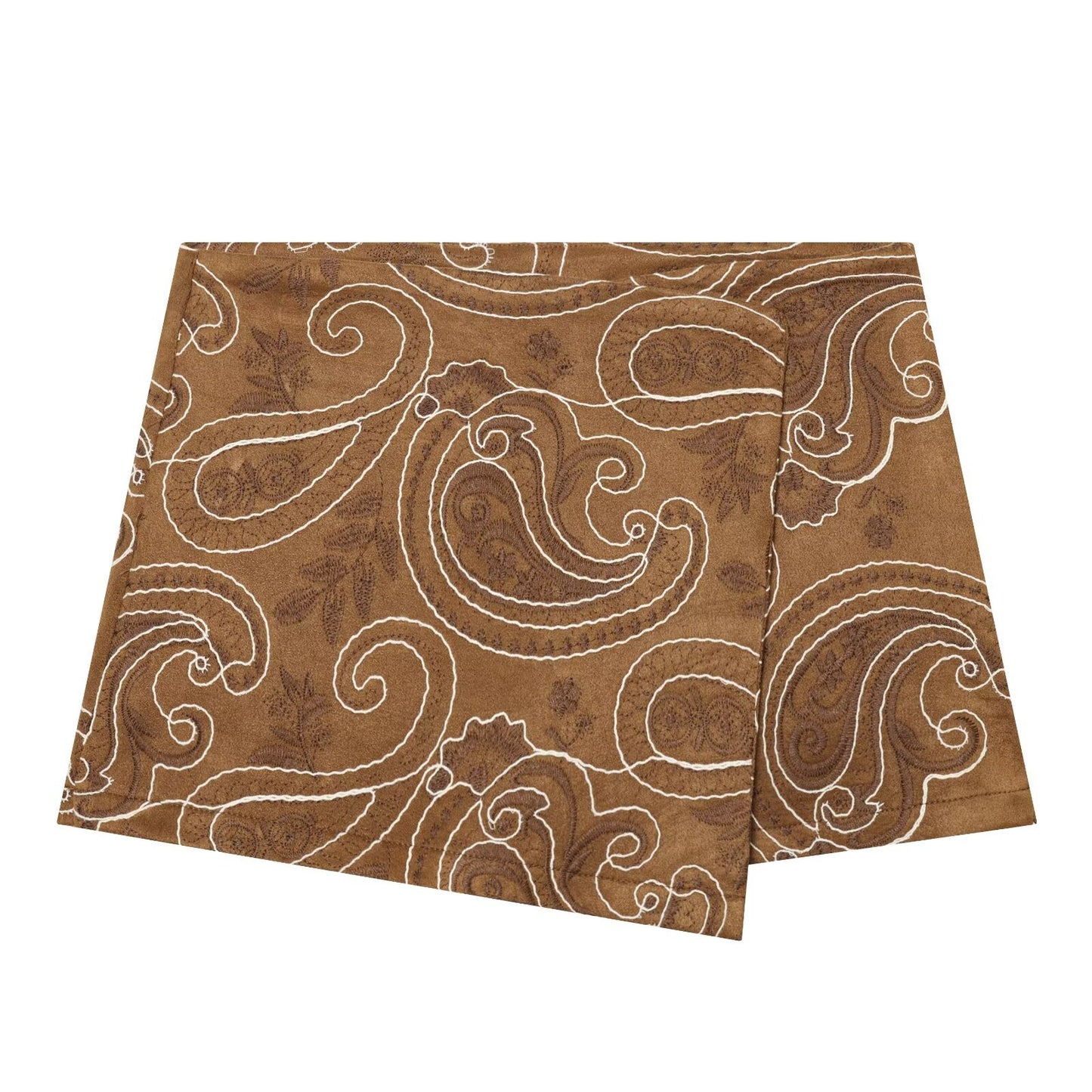 Embroidery suede leather skort