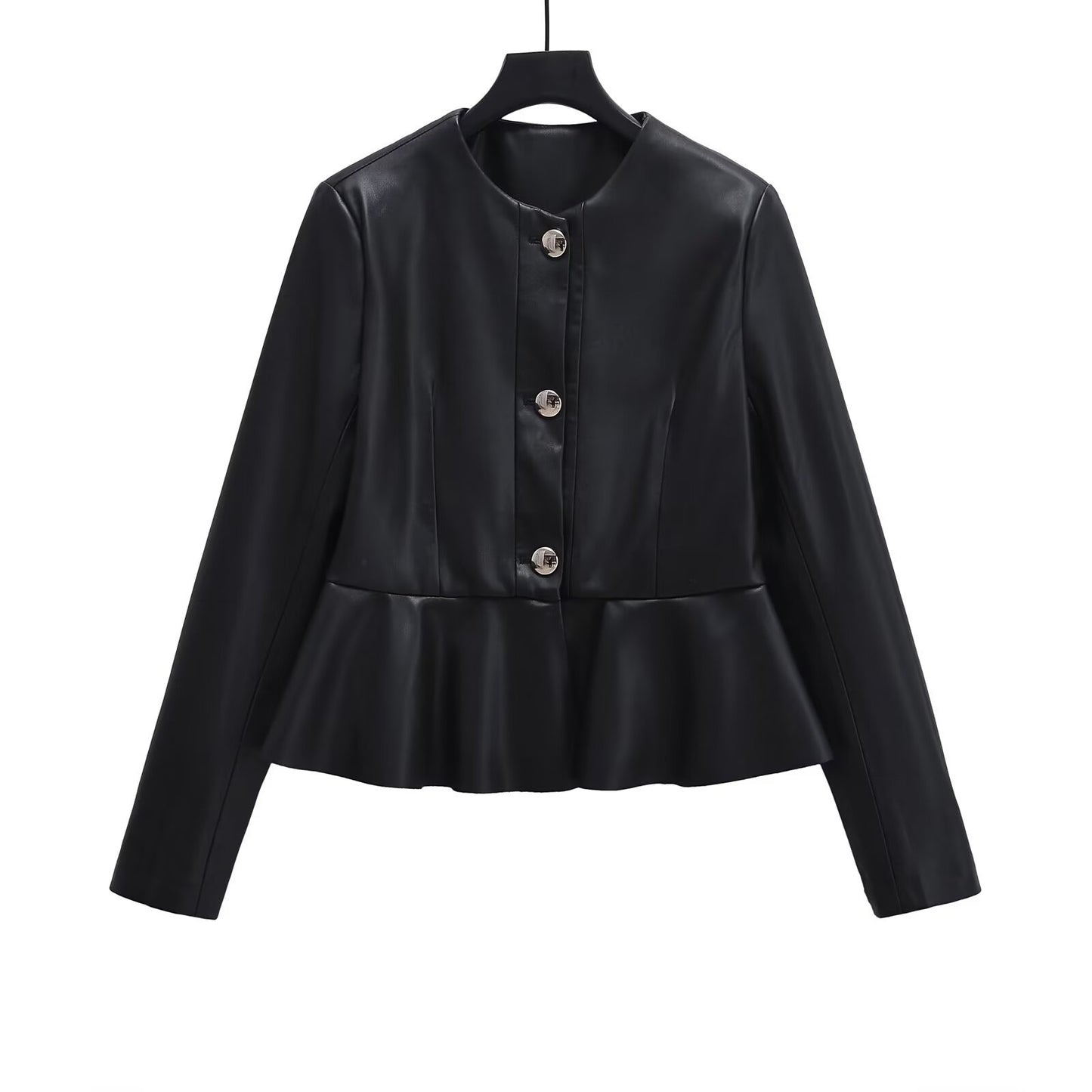 Elegant waist cinching slimming skirt leather jacket