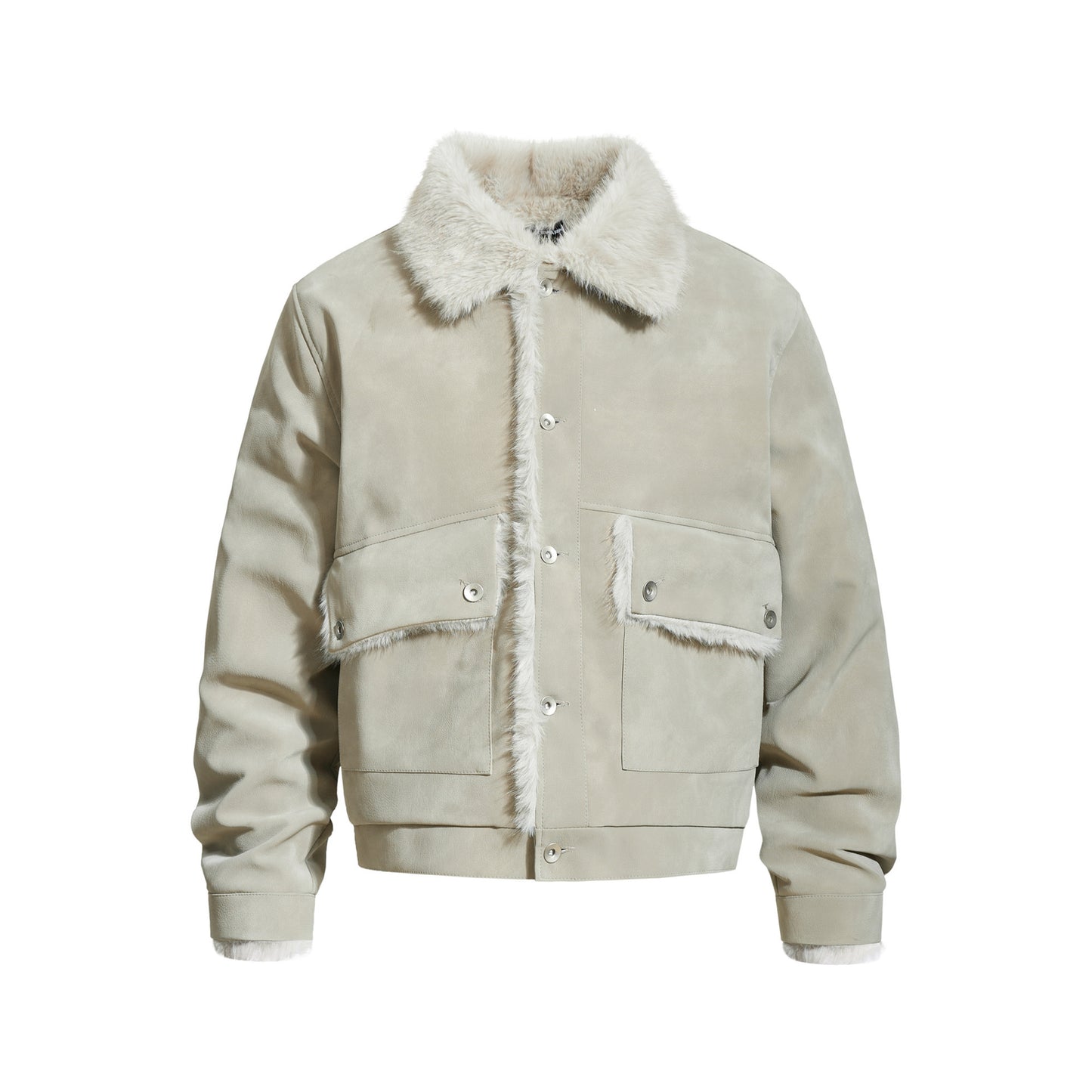 Velvet leather stand up collar lapel pocket jacket