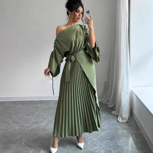 Pleated Flared Evening Dress