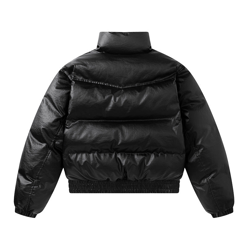 Leather inspired cotton jacket with short quilted thread design