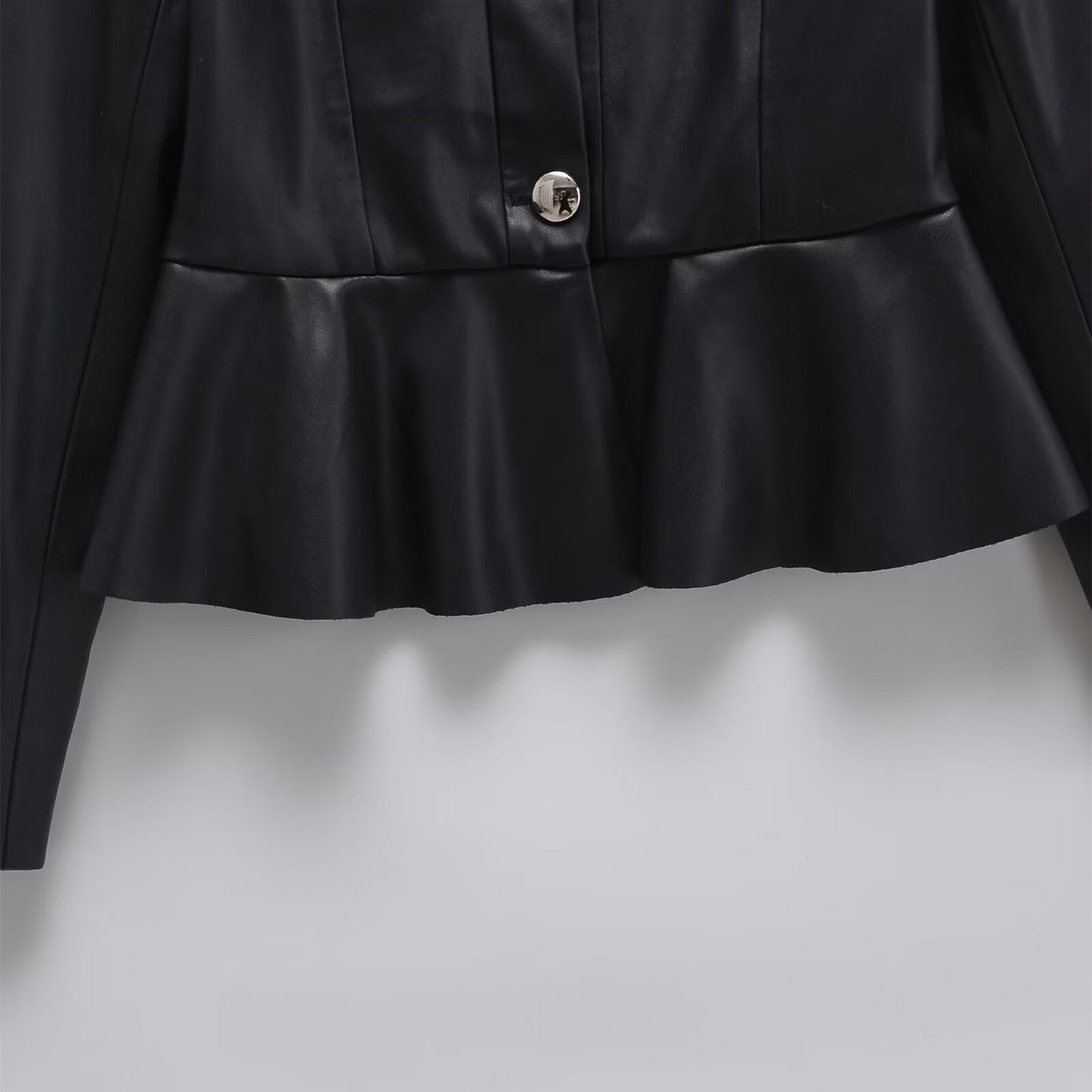 Elegant waist cinching slimming skirt leather jacket