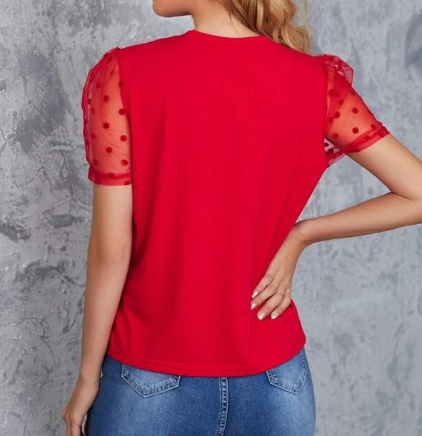 Red Net Sleeves Top