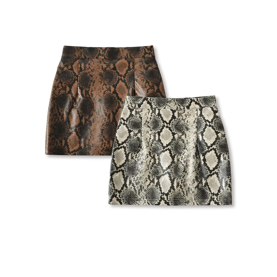 Snake Print Leather Mini Skirt