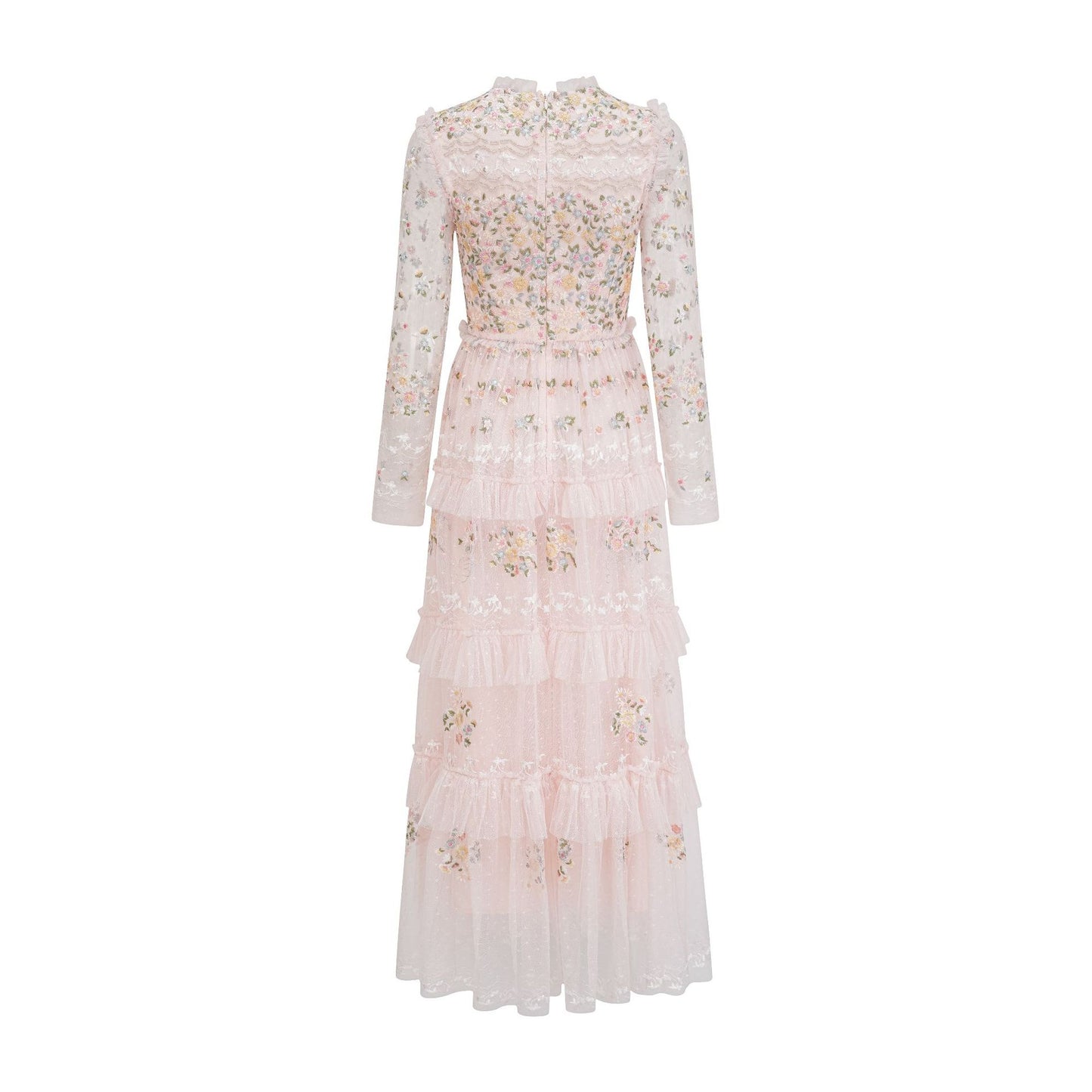 Elegant Floral Embroidery Flared Long Gown