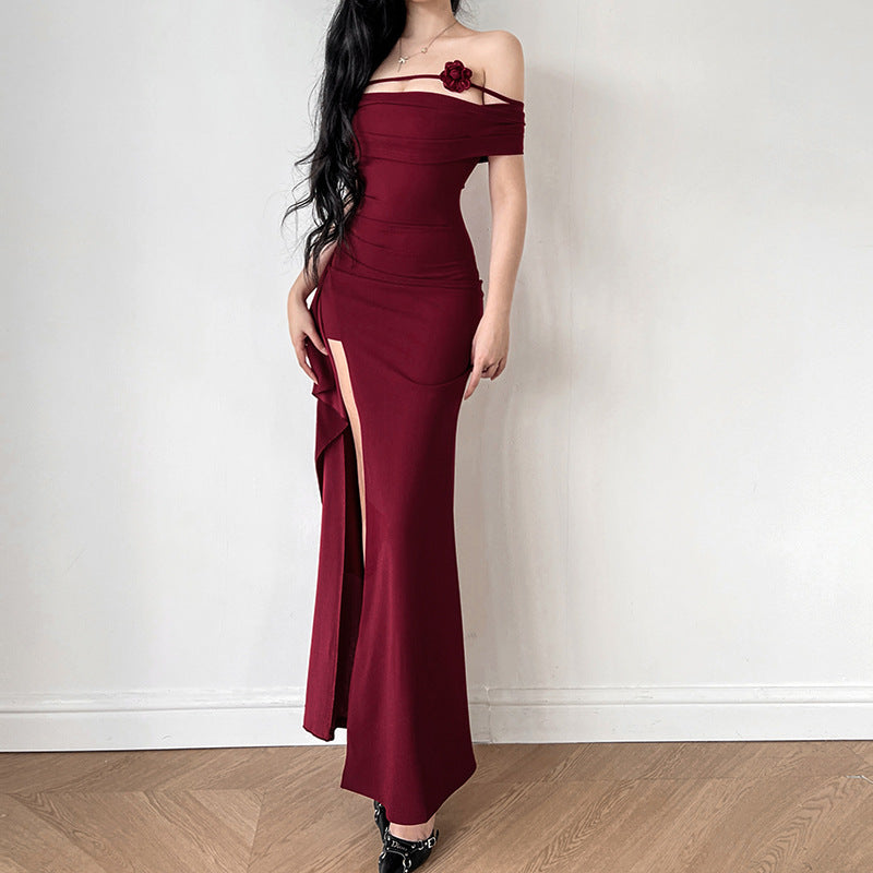 One-Shoulder High Slit Evening Dress Women's
