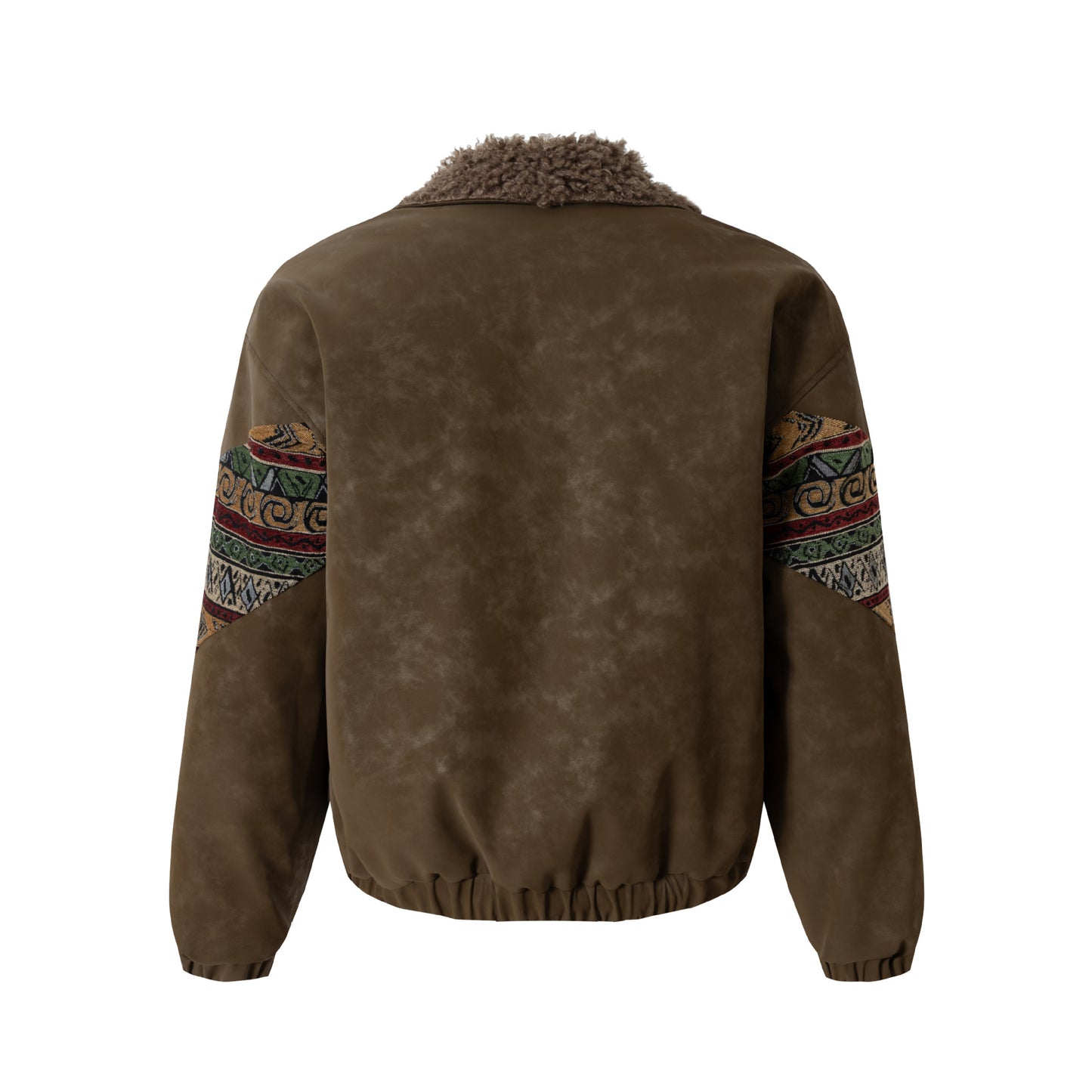 Retro ethnic style woven belt splicing PU leather jacket cotton jacket