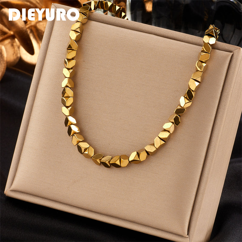 Vintage Gold Stainless Steel Octagonal Clavicle Chain for Women