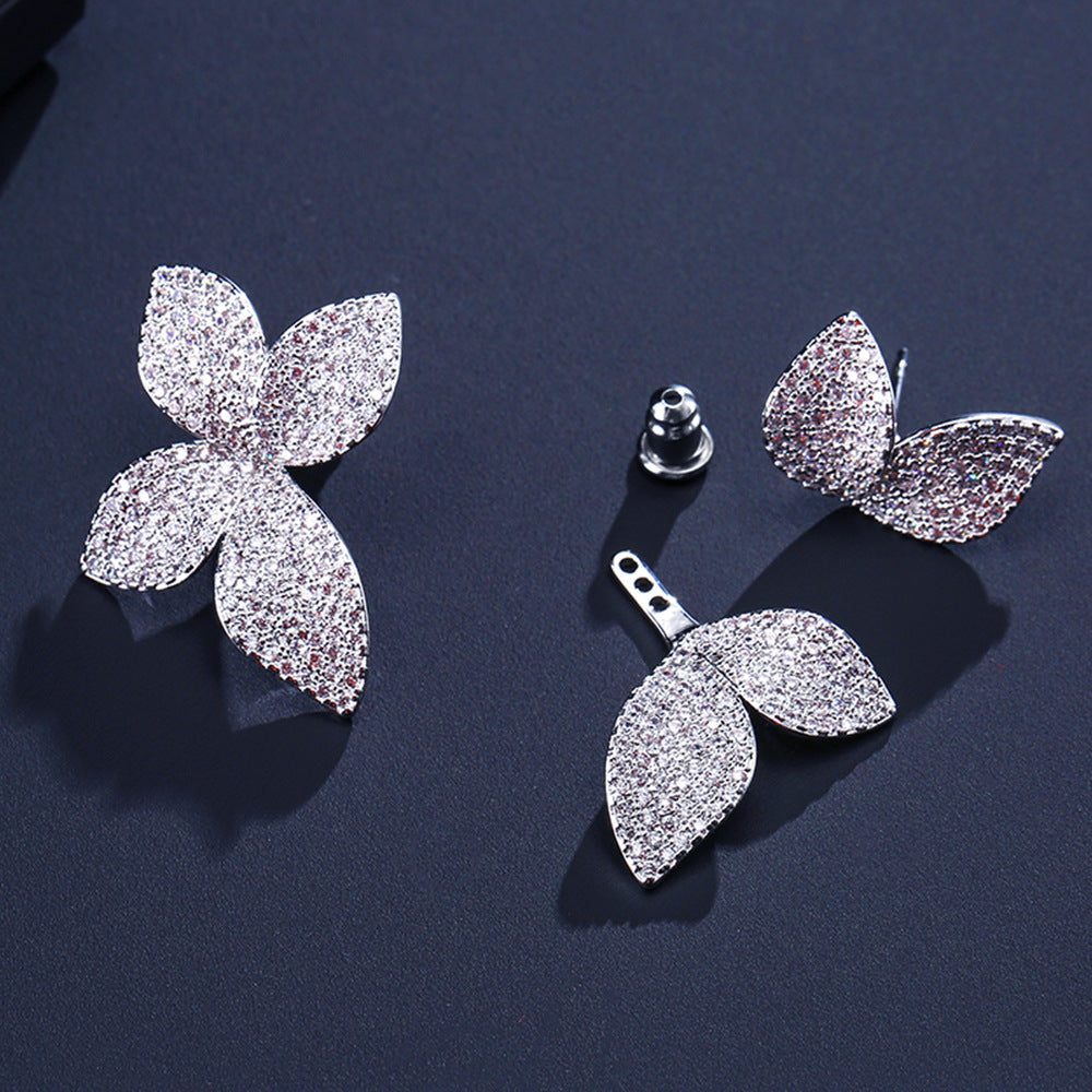 Clover Flower Stud Earrings with Rhinestones
