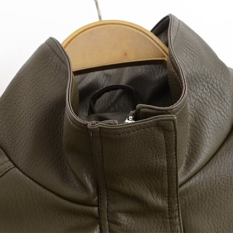 Street imitation leather short leather jacket