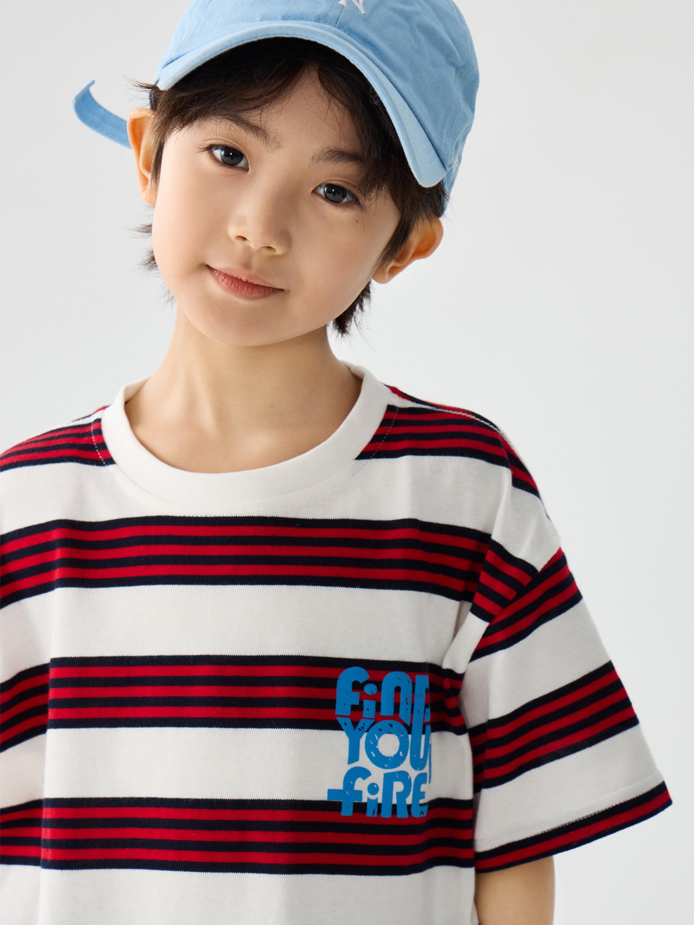 Loose Fit Striped Letter Print Short Sleeve T-Shirt for Boys