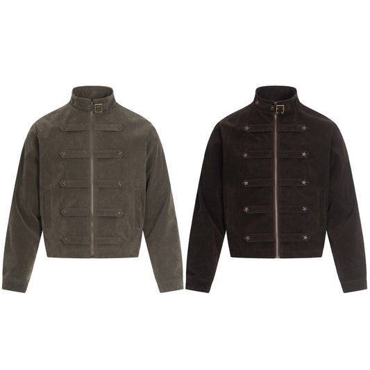 Suede stand up collar short jacket
