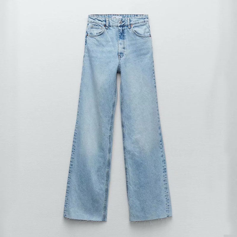 Men's Raw Edge Straight Leg Loose Fit Jeans