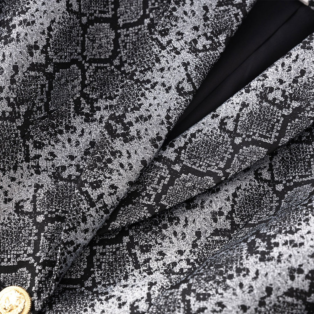 Fashionable jacquard leather mid-length two-button cross-border blazer long top