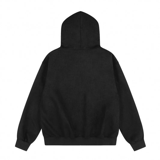 Suede patch fur collar hooded jacket