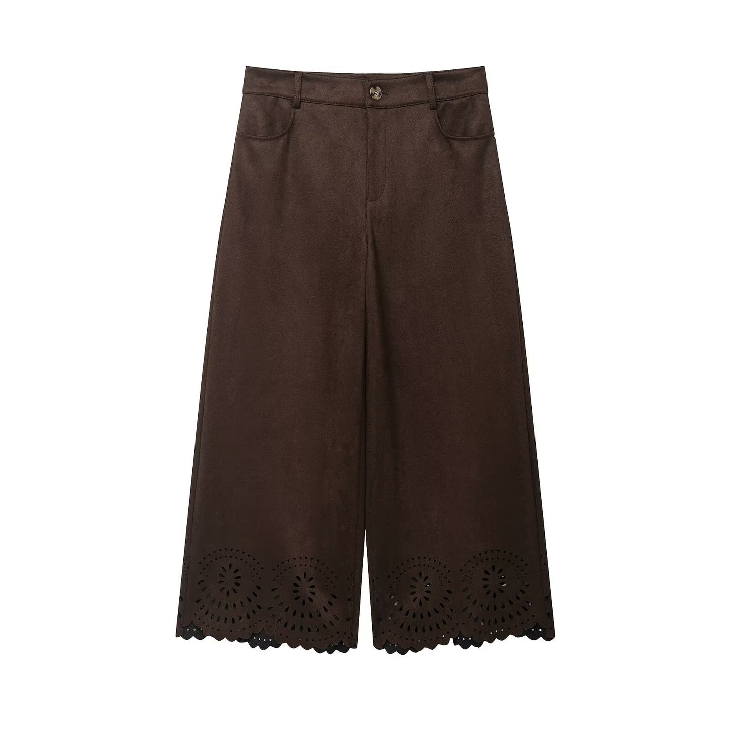 Hollow hem suede jacket+pants set