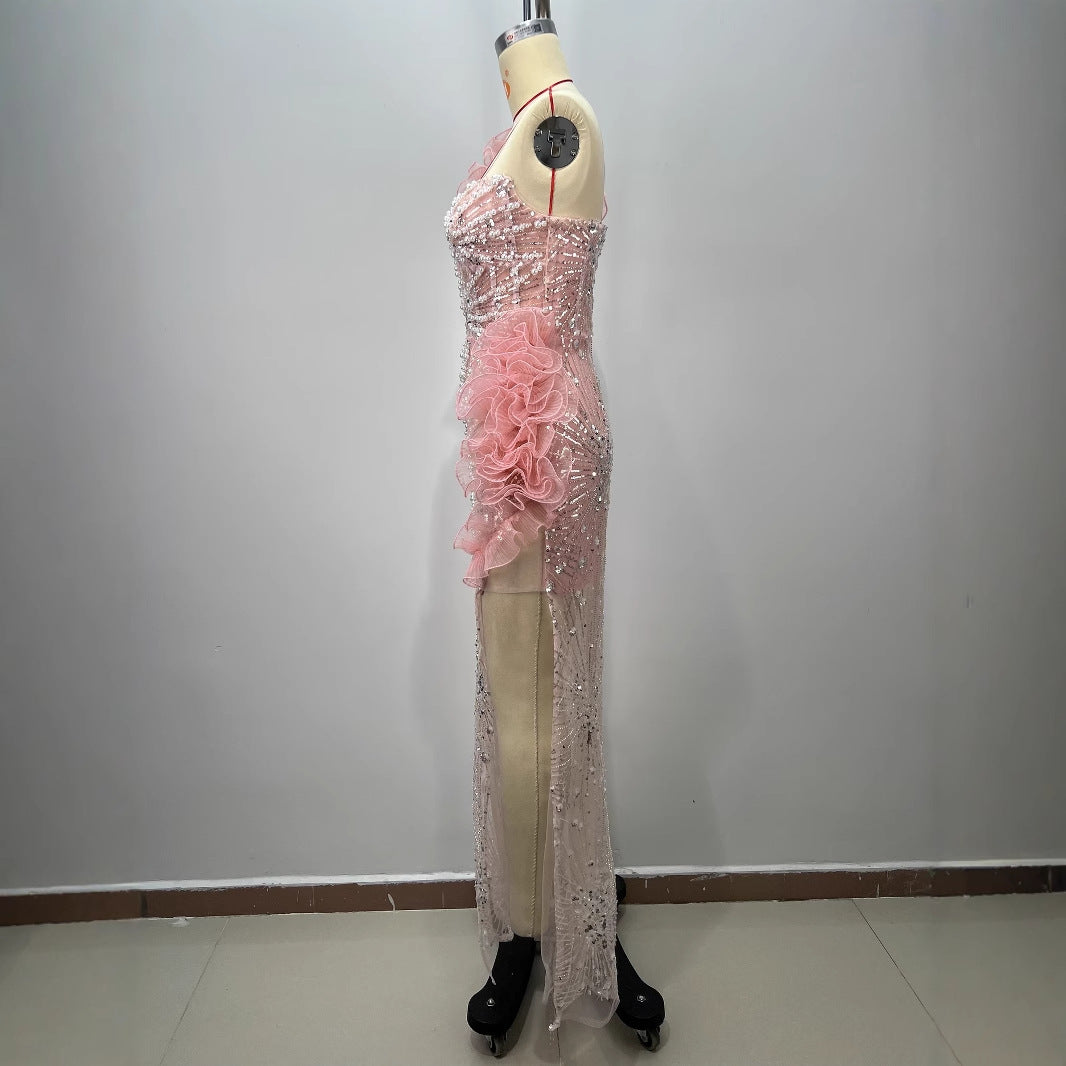 Elegant Pink Sequined Dress