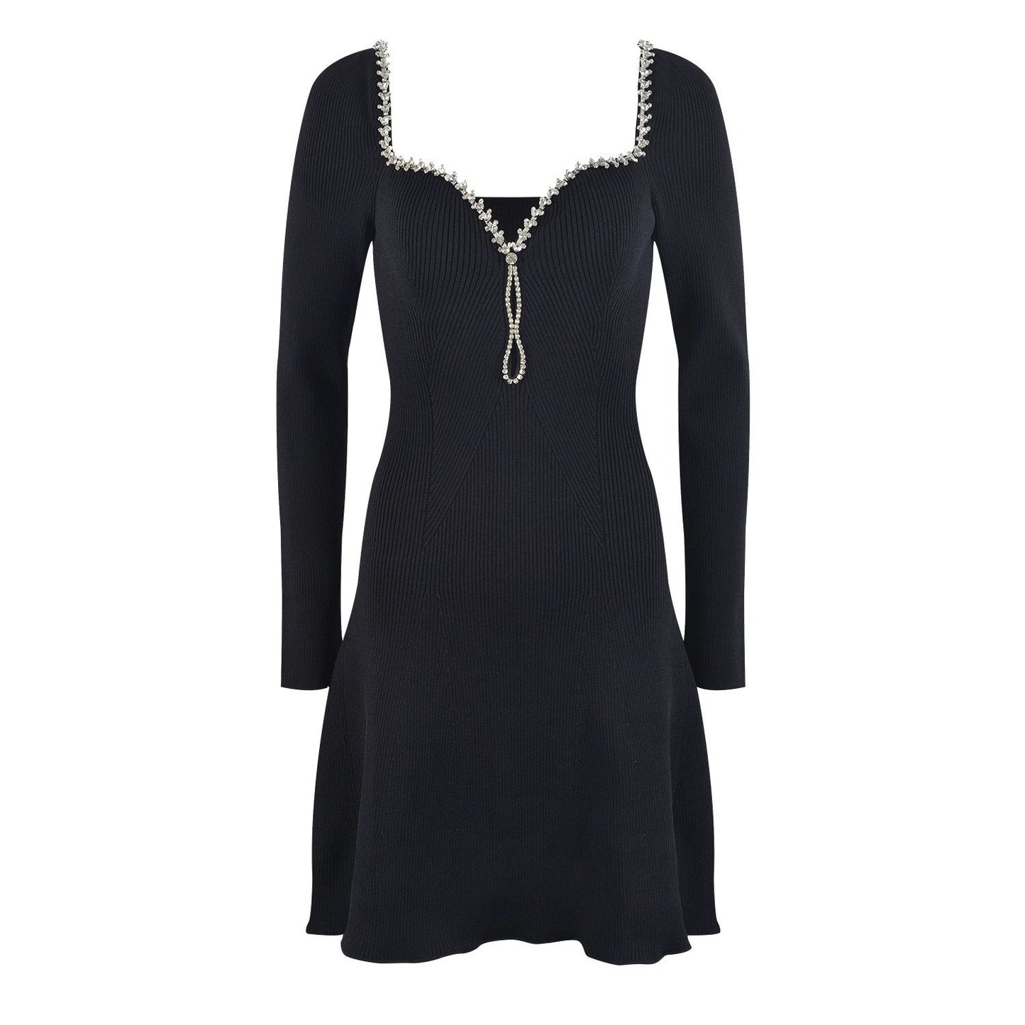 Solid Pattchwork Diamonds Slimming Dresses For Women V Neck Long Sleeve Hollow Out Sexy Mini Bodycon Dress Female