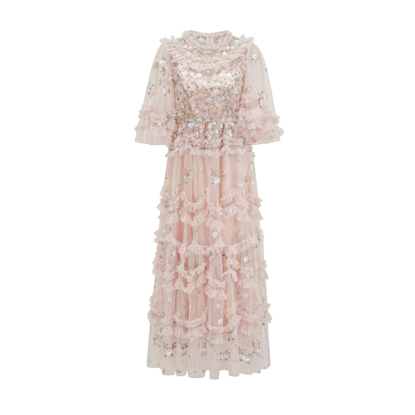 Designer Pink Flower Embroidery long Dress