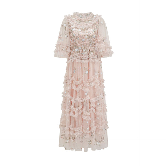 Designer Pink Flower Embroidery long Dress