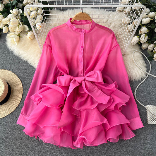 Pink Sheer Shirt Dress