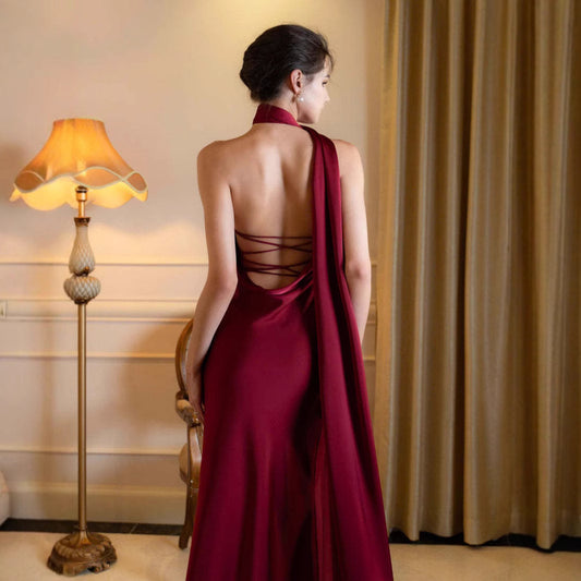 Backless Satin Halter Neck Dresses