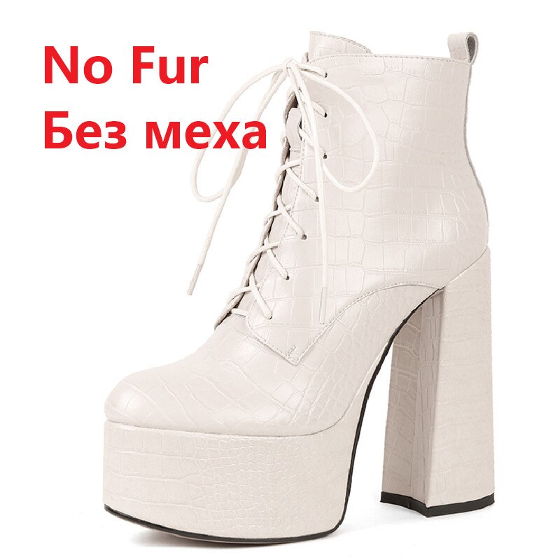 Elegant Mature Women Ankle Boots Cross-Tied Platforms Genuine Leather High Heels Party Office Autumn Winter Shoes