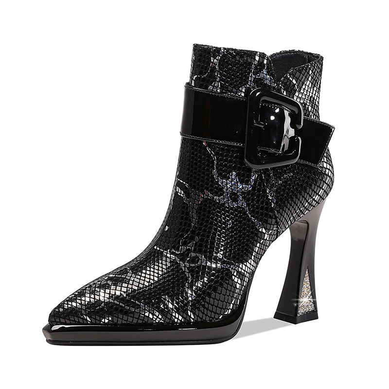 Brand Women's Ankle Booots Autumn Winter Shoes Genuine Leather Sexy High Heels Pointed Toe Gold Silver Dress Party Shoes