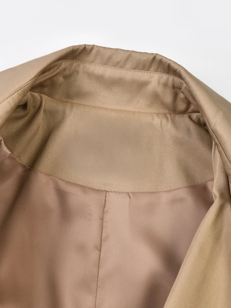 Camel Pu Leather Spliced Big Size Trench Women New Lapel Long Sleeve Windbreaker Fashion Tide Spring Autumn
