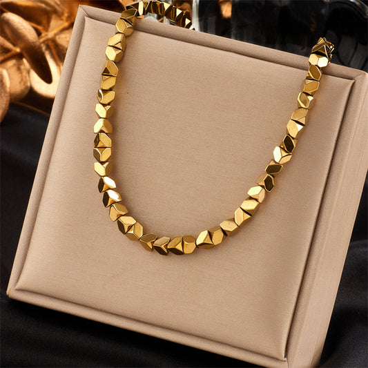 Vintage Gold Stainless Steel Octagonal Clavicle Chain for Women