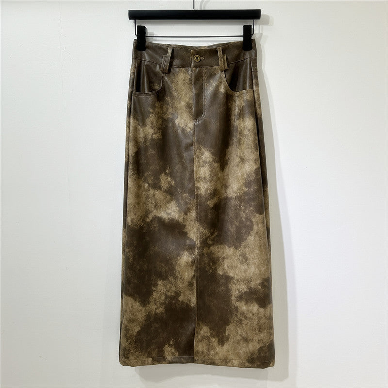 Dye leather skirt