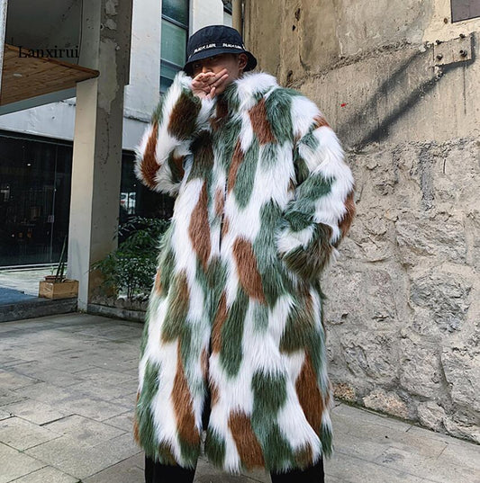 Men Camouflage Fur Coats