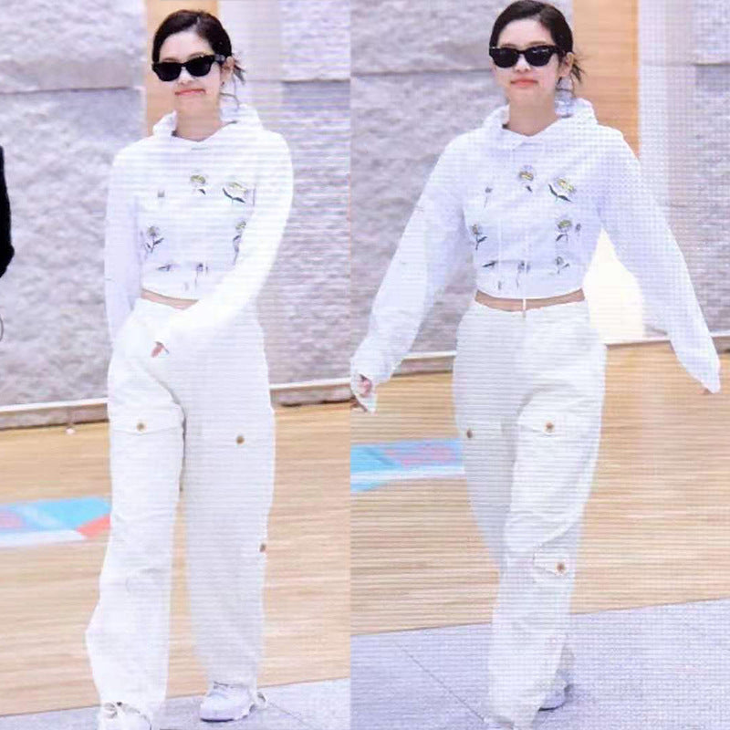 Beige Loose Fit Printed Hoodie and Jogger Set