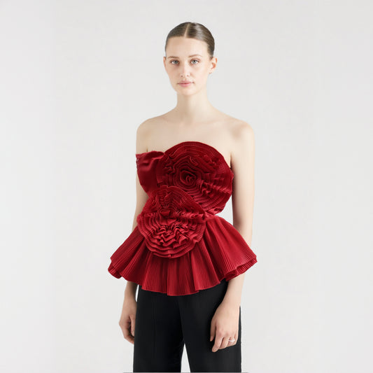 Summer 3D Flowers Irregular Hem Pleated Ruffles Shirt Women Sexy Slash Neck Sleeveless Strapless White Party Blouses Tube Tops