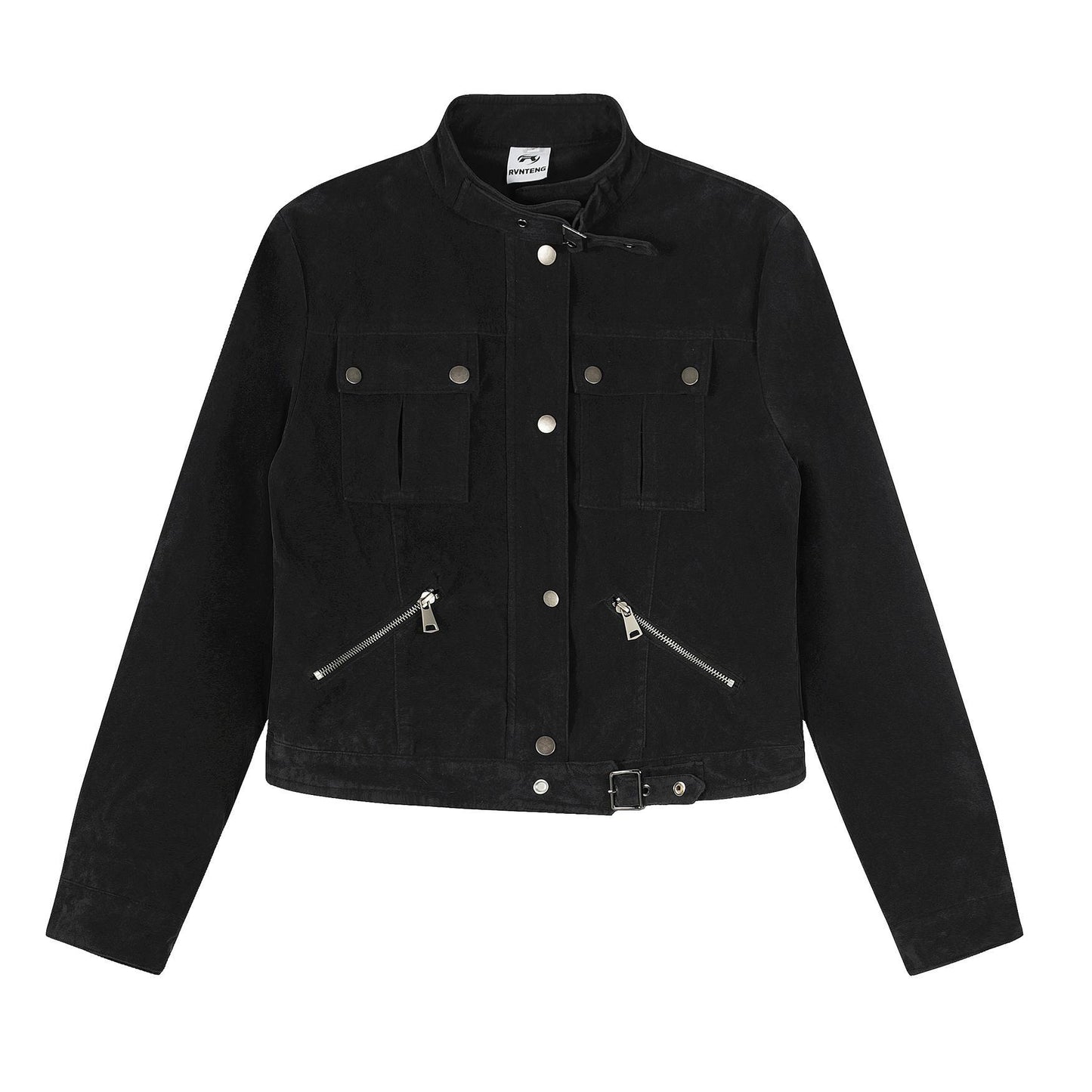 Suede standing collar motorcycle loose short jacket