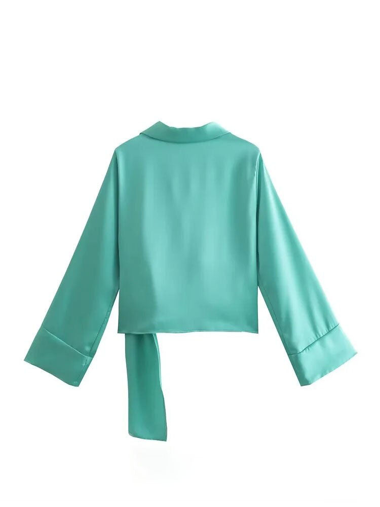 Silk Satin Pleated Skirt Tops Set