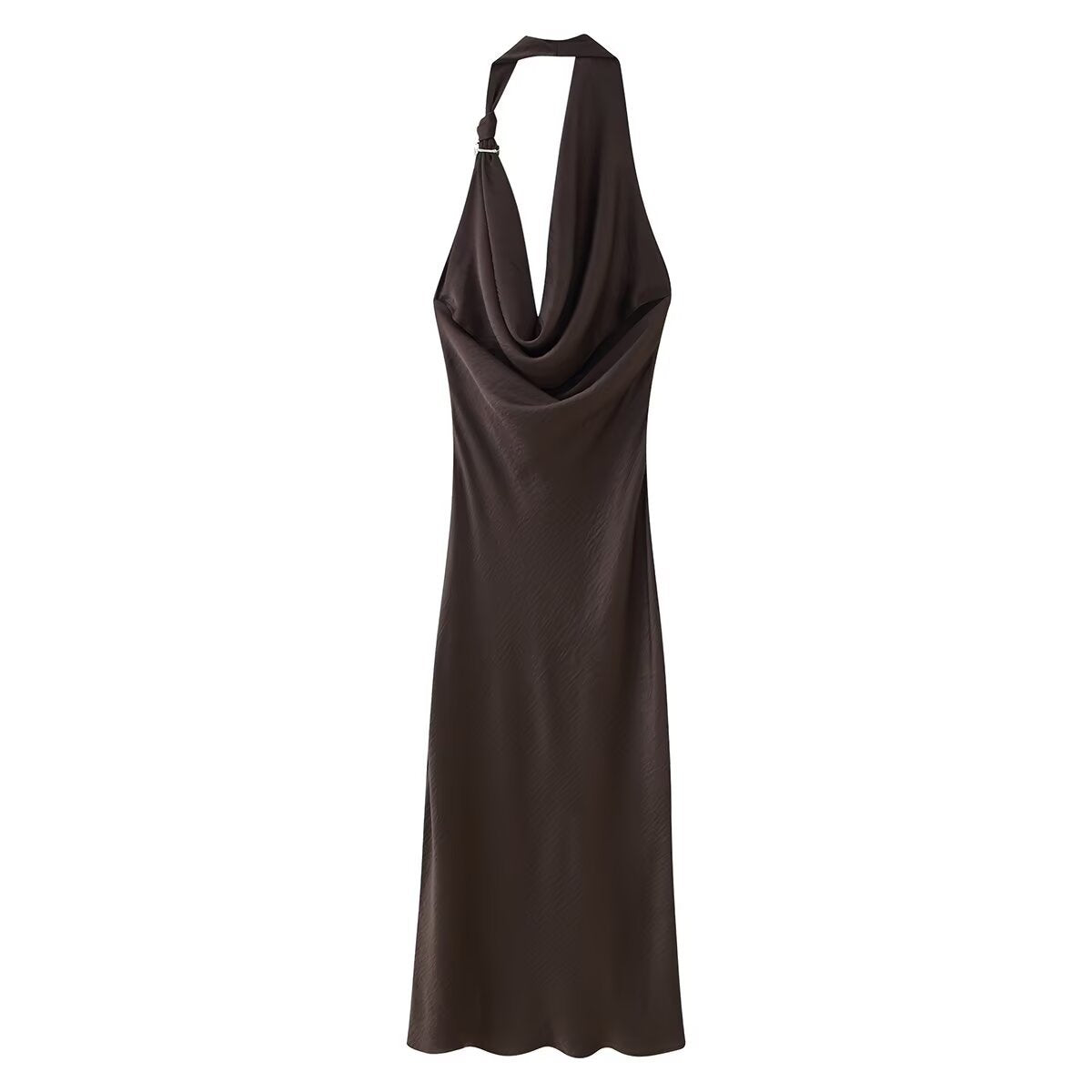 sleeveless asymmetrical backless silk satin texture dress
