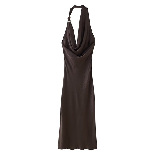 sleeveless asymmetrical backless silk satin texture dress