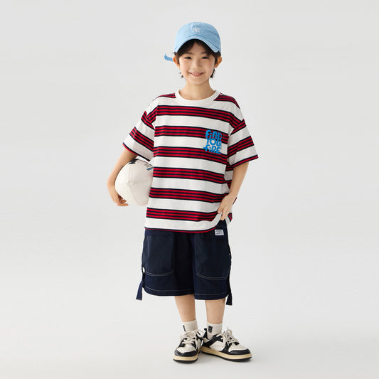 Loose Fit Striped Letter Print Short Sleeve T-Shirt for Boys