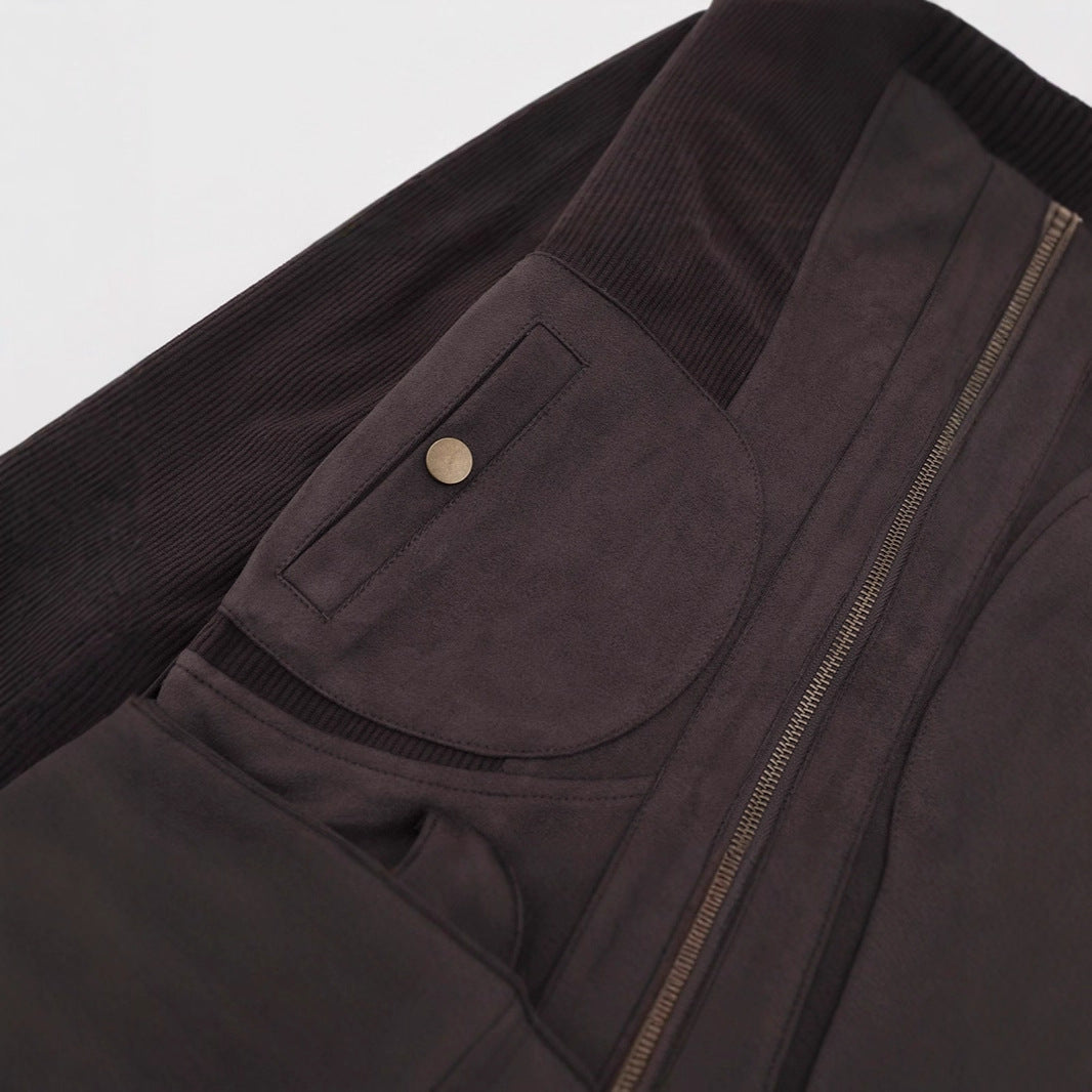 Suede patchwork motorcycle jacket
