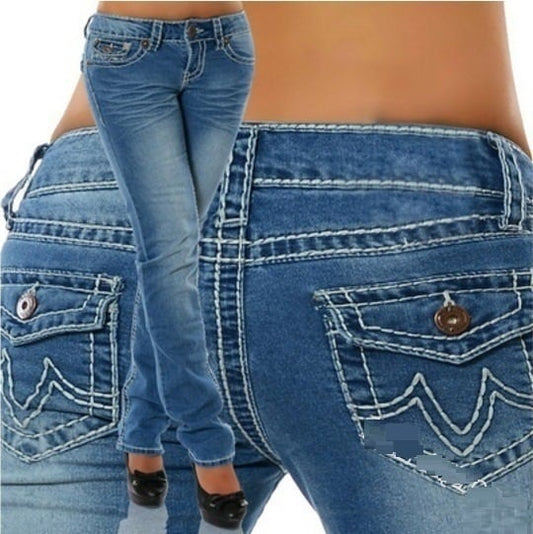 U3870517Casual Low Rise Double Pocket Topstitched Jeans（private listing)
