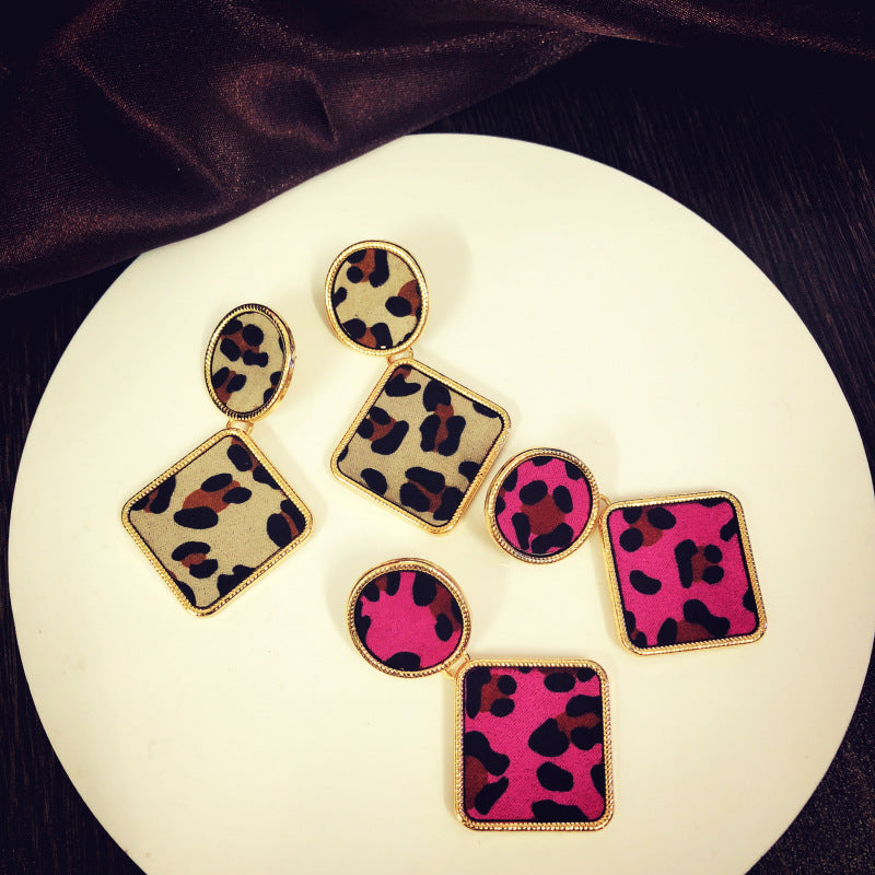Geometric Leopard Print Earrings - Chic Korean Style