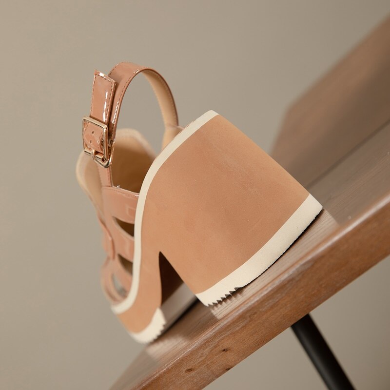 Muffin Thick Bottom Hollow Breathable New Retro Thick Bottom Toe Leather Back Empty Belt Sandals