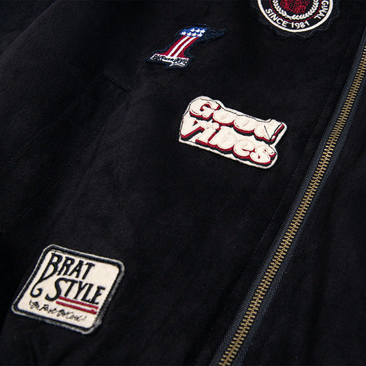 Suede embroidered lapel jacket